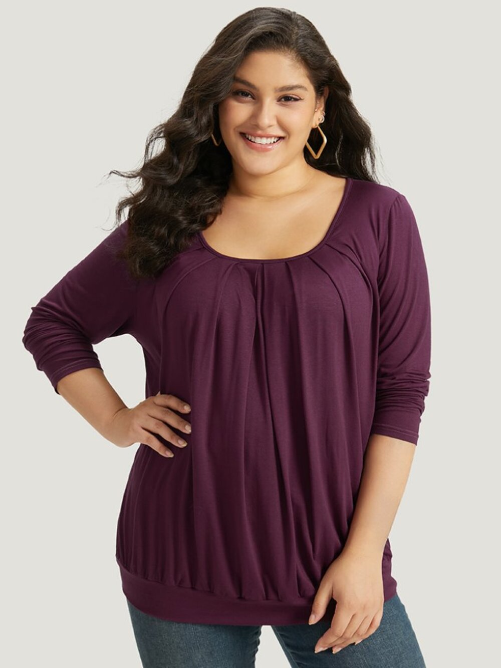 Plain Pleated Round Neck T-shirt